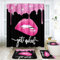 Arttown Schwarze Badezimmer-Sets mit Duschvorhang und Teppichen und Zubehör, glitzernde Diamant-Duschvorhang-Sets, Lippen-Duschvorhänge für Badezimmer, Schwarz und Rosa, Badezimmer-Dekor, 4 Stück