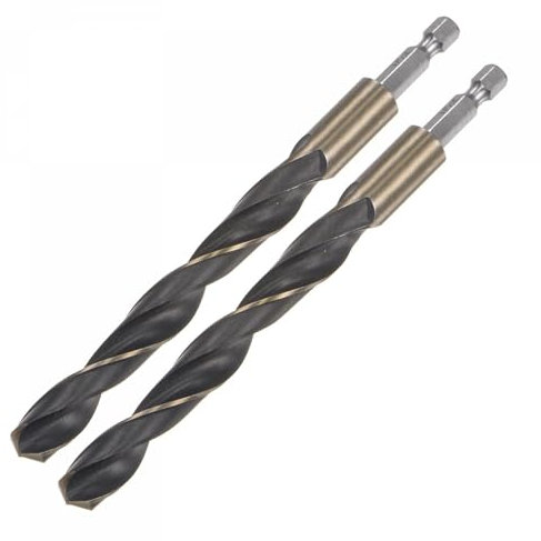 TA-VIGOR 2Pcs 12mm Hex Shank Twist Drill Bit Set, 1/4 Inch Shank HSS High Speed Steel Drill Bit Set Quick Change Twist Drill Bits for Woodworking, Plastic and Metal