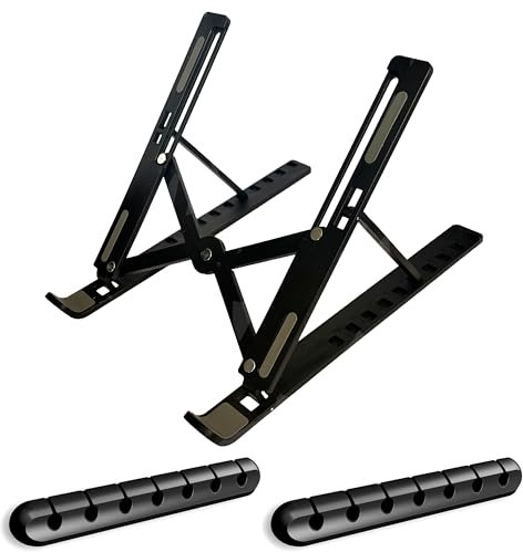 Soporte Portátil, 10 Ángulos Ajustables + 2 Organizador de Cables| Soporte Ordenador Portátil Ventilado Plegable para Portátiles (10-18.4”)|Laptop Stand con Plástico ABS Silicona Antideslizante