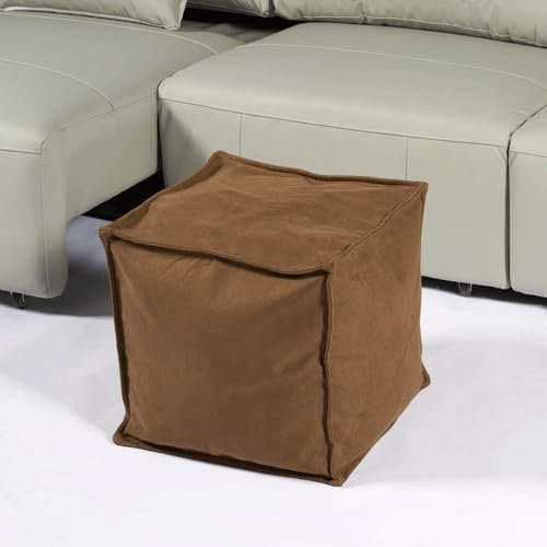Louis Donné NoFiller Quadratischer ungefüllter Sitzsack, Ottomane, Fußstütze, kleiner Sitzsack für Wohnzimmer, Dekoration, Bodenkissen, Aufbewahrung, waschbar, brauner Microfaber-Stoff (nur Bezug)