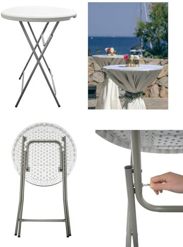 Jardin202 - Mesa Plegable Redonda 80x110cm Blanca Catering | Mesa Resina con Patas de Acero Plegable para Eventos. terraza y Camping (Blanca. Unidad)