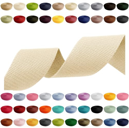 Gurtband 2m 5m 10m 50m, 50 Farben, Breite 10mm 15mm 20mm 25mm 30mm 40mm 50 mm Taschengurt Polypropylen Ideal für DIY-Projekte, Handarbeiten (031) Hellcreme, 30mm x 2m