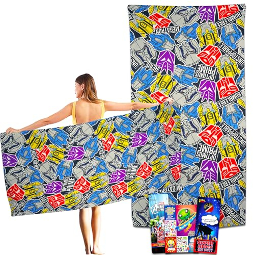 Marvel Transformers Badetuch-Set für Kinder, Set mit Transformers, Strandtuch und Avengers-Aufklebern, 68,6 x 137,2 cm, Transformers-Badezimmer-Set für Jungen