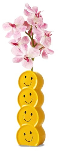 1Stk Blumenvase Keramik Gelb, Smiley Vase, Handgefertigte Vase Klein Porzellan Einzigartig Nordische Blumenvase Gelbes Glückliches Gesicht für Pampasgras Blumen Deko Moderne Heimdekoration