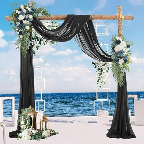 Querbehang Freihanddeko,1 Stück 75 * 400cm Chiffon Tüll Foto Hintergrund Vorhang Hochzeitsbogen Drapierung Stoff Freihanddeko Dekoration für Hochzeit Fotografie Party Geburtstag Taufe -Schwarz