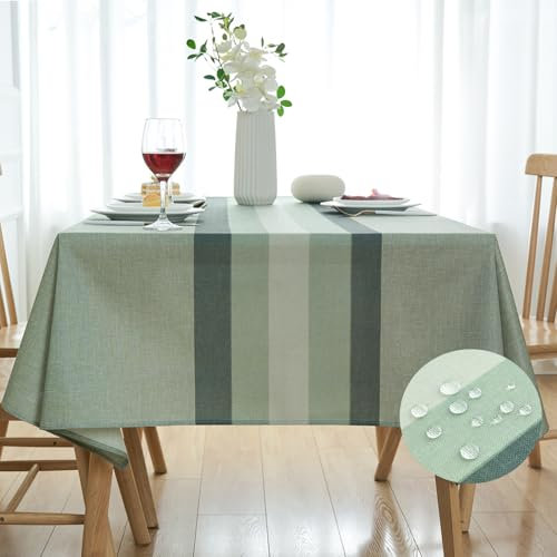 Einfache Moderne Tischdecke Streifen 100x140cm Leinenoptik Tischdecken Grün Elegante Abwaschbar Tischtuch Klein Outdoor Küchentischabdeckung für Speisetisch Küche Speisetisch Dekoration