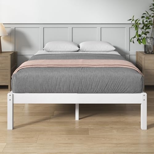 Zinus Ellie Bett aus Bambus, 140 x 190 cm – modernes und leichtes Bettgestell mit Lattenrost aus Holz – 35,5 cm Stauraum unter dem Bett – umweltfreundliches Design – Weiß