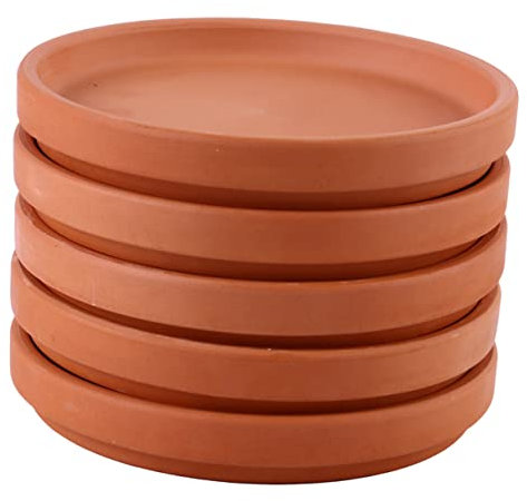 CAXUSD 5 Stück-Pack Terracotta Untersetzer aus Keramik Runde Blumentopfplatten Leicht und Einfach zu Reinigen für Indoor und Outdoor Pflanzgefäße