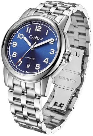 CADISEN Reloj automático para hombre, cristal de zafiro, resistente al agua 50 m, reloj de pulsera casual, azul, Pulsera