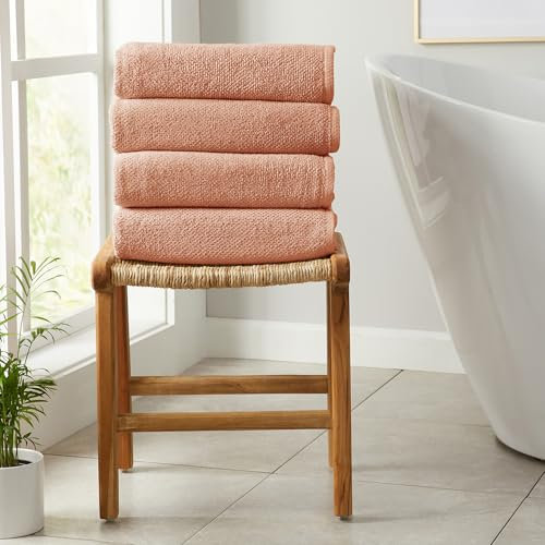 Great Bay Home Badetücher, 100 % Baumwolle, 4 Stück, 52 x 30 cm, Badetuch-Set, saugfähige, schnell trocknende, langlebige Handtücher für Badezimmerdekoration, dreharm, zweilagige Fasern (Dusty Rose)