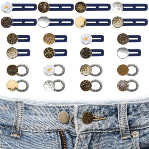 12 Piezas Extensor de Botón de Pantalón, Extensión de Botón para Cintura Pantalon Ajustable, Botones Retractiles de Pantalón para Jeans, Pantalones, Cuello y Mangas (Patrones Aleatorios)