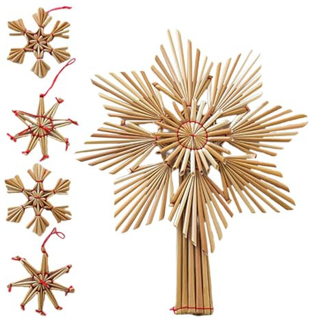 Puntale per albero di Natale a forma di stella, puntale per albero di Natale, decorazione in paglia per la casa e