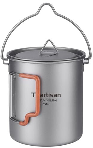 Ti artisan Titan-Tasse, Camping-Topf, tragbar, ultraleicht, 450 ml/750 ml, Wasserbecher mit faltbaren Griffen und Deckel, für Outdoor, Camping, Wandern, Rucksackreisen (750 ml-BH)