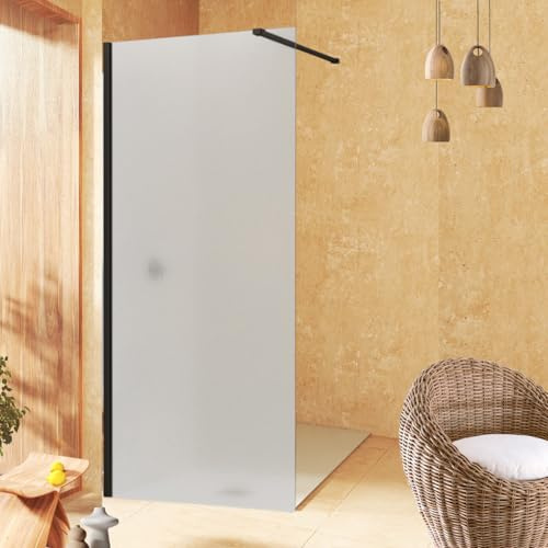 SOULHOME Paroi de douche Walk-In translucide, verre de sécurité MAT sablé 8 mm anticalcaire, 70 cm de large x 200 cm de haut, profilé noir