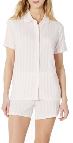 Amazon Essentials x Sofia Grainge Women's Mommy and Me Short Sleeve Pajama Set, Pale Pink Bold Stripe, Medium