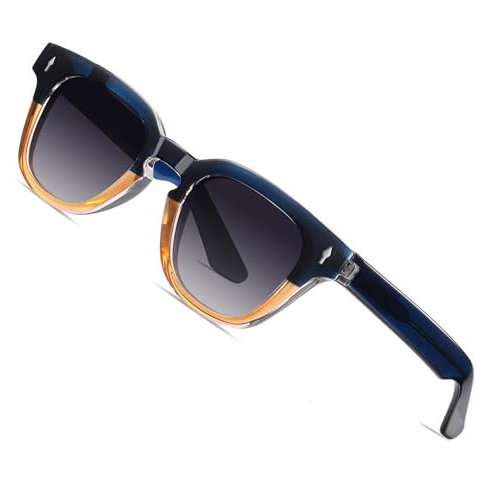 ROCKNIGHT Occhiali da sole polarizzati HD in acetato di design, protezione UV400, unisex, per esterni, antiriflesso, lenti piatte, Montatura Blu Arancione/Lenti Viola Sfumato, M