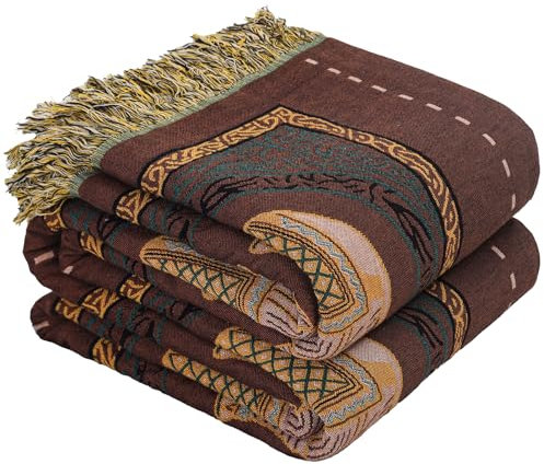 HOORDRY Boho Decke 100% Baumwolle,Doppelseitige Musselin Tagesdecke 200x230CM,Ultra weich und Gemütlich,Stuhl-Kuschelige Sofadecke & Bettüberwurf-Elefantenaufdruck/Braun