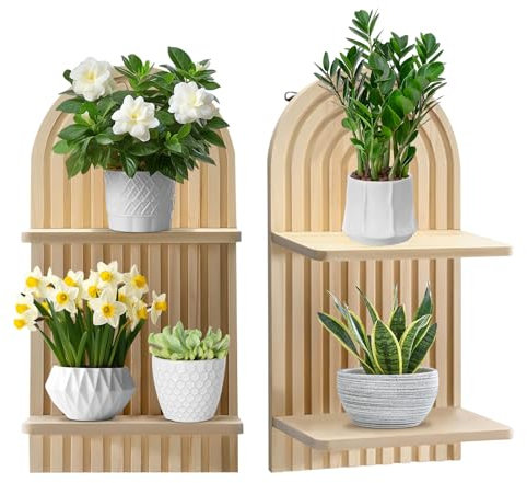 LUPATDY Wandregal Holz,Boho Deko Hängeregal - Wanddeko Schlafzimmer Regale Wandablagen - Regal Wand,Rundes Schweberegal Regal Balkon,Bad,Kinderzimmer,Wohnzimmer Dekoration. (2 Stück)