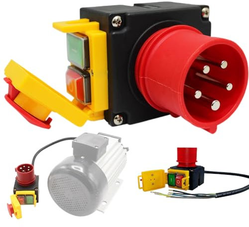 Maschinenschalter Geräteschalter, 3-phasig 400V Notausschalter mit CEE-Stecker, Schalter-Stecker Kombination,Nullspannungsschalter, mit Phasenwender,Wasserdicht Elektromagnetischer Schalter