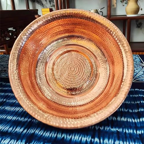 8L Hand-Hammered Copper Basin, Portable Pedicure Copper Bowl, Diameter 41cm, Curly Edge Design, for Wedding Celebration, Face Washing, Foot Bath and Soaking Feet