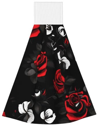 JGHHOUN Schwarz-weiße und rote Rosen, saugfähig, wiederverwendbar, Handtücher, schnell trocknend, kleine Handtücher, Badezimmer, Küche