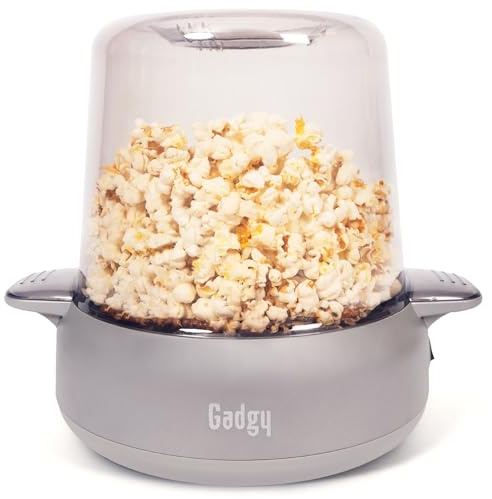 Gadgy Premium Popcorn Machine – Electric Popcorn Maker - Matt Silver | with Non-Stick Plate & 2-in-1 Bowl Lid - Fast 5-Min Popper for Home