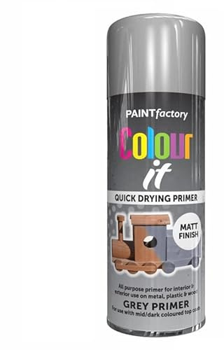400ml, Quick Drying Grey Primer, Matt Finish, All-Purpose Spray Paint for Metal, Plastic, Wood