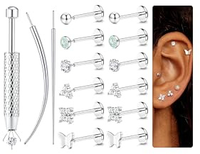 Chriscoco 6 Paar 16G Helix Piercings Silber Chirurgenstahl Piercing Ohr Lippenpiercing Nasenpiercing Labret Tragus Piercing Ohrpiercing Medusa Conch Piercings Set für Frauen