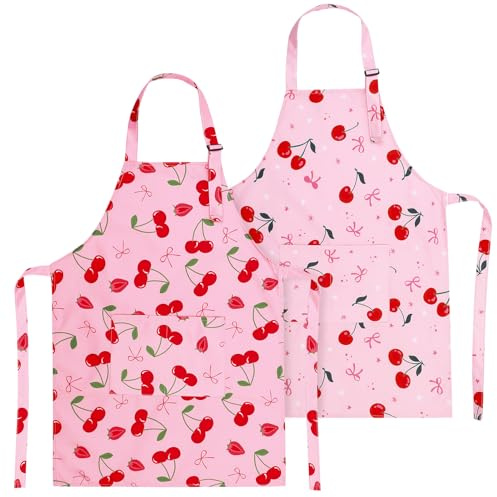 Livdouyu 2 Pack Kochschürze Kinder Schürze Rosa Kinderschürze Verstellbare | Grillschürze Mädchen,Malkittel Kinder,Wasserdicht,Schürze mit Tasche,Kochen,Malen,Grillen