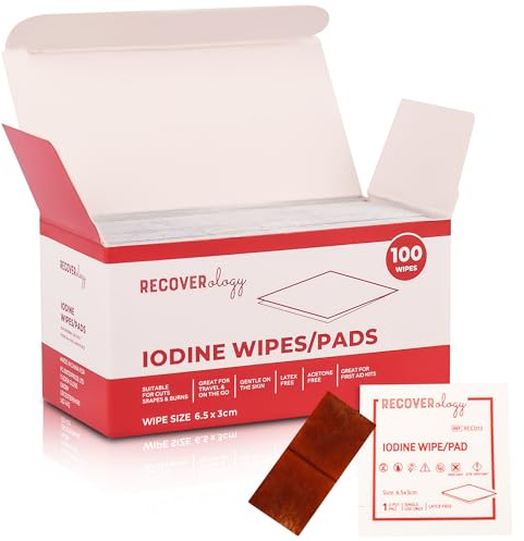 Disposable Iodine Wipes | Pack of 100 Individually Wrapped Sachets | Iodine Pads for Disinfection of Minor Cuts and Grazes | Ideal for First Aid and Emergencies | Alcohol-Free Antiseptic
