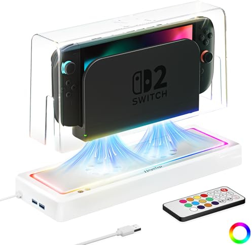 HEYSTOP Switch 2 Housse Anti Poussière pour Nintendo Switch/Switch OLED Accessoires Switch 2 avec Plusieurs RGB, Dock Station LED Switch 2 Console pour Refroidissement, Anti-Poussière & Anti-Rayures