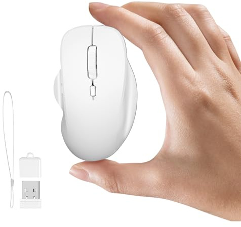 Uiosmuph MINI Mouse Bluetooth,Tri-Mode Silenzioso USB-C Ricaricabile-Bianca | BT 5.1/5.0+2.4G, 30.5g, Ricevitore USB e adattatore Type-C, DPI 800/1200/1600, Viaggio Compatto, PC/Mac/iPad/Android