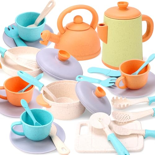 RUIDYA Pretend Play Kitchen Set for Kids, Play Kitchen Accessories Role Play Toys with Cookwares, Cooking Utensils, Afternoon Tea Toy Playsets, Toy Gift for Toddlers Girls Boys Children Age 3+