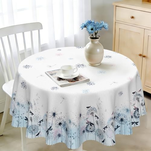 Tischdecke Rund 120 cm Wetterfest Abwaschbar - Polyester Löwenzahn Floral Muster - Outdoor Tischdecke für Garten Küche Esszimmer Balkon - für 2-4 Personen - Wasserdicht & Langanhaltend
