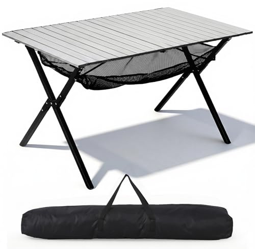 HAUSPROFI Campingtisch Klappbar 120x70x70cm Groß für 4-6 Personen, Klapptisch Aluminium 100 kg Belastbar, Falttisch mit Tragetasche, Outdoortisch Tragbar für Camping Picknick Garten Balkon, Silbern
