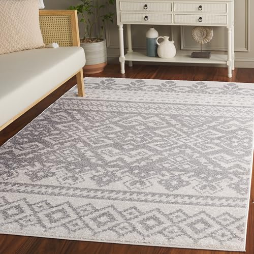 SAFAVIEH Adirondack Collection Area Rug - 5'1 x 7'6, Ivory & Silver, Rustic Boho Design, Non-Shedding & Easy Care, Ideal for High Traffic Areas in Living Room, Bedroom (ADR107B)