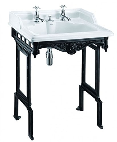 Casa Padrino Jugendstil Stand Waschtisch Weiß/Schwarz mit 2 Hahnlöchern - Barock Waschbecken Barockstil Antik Stil