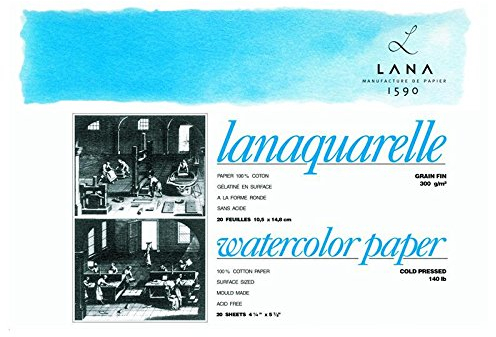 Lanaquarelle, 100% Baumwolle, Aquarellblock, 300 g/m², matte Oberfläche, 20 Blatt, 23x31cm