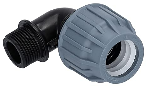H2O-Flex® Black Edition 25er PP - Fitting mit 90° Winkel mit 3/4AG DVGW Klemmverbinder 25er PE Verschraubung Winkel mit 3/4 Aussengewinde für 25mm PE Rohr Verschraubung Adapter