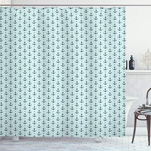 ABAKUHAUS Anker Duschvorhang, Zigzags Maritime Dots, Stoffliches Gewebe Badezimmerdekorationsset mit Haken, 175 x 220 cm, Seafoam Teal