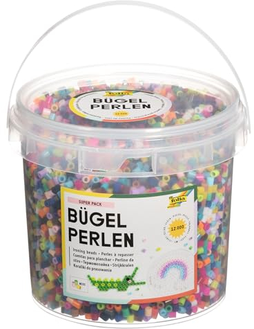 folia 73229 – Seau de 12 000 Perles à Repasser Assorties en 22 Couleurs différentes, diamètre : env. 5 mm, Superbe complément aux plaques à Stylo, Différents Coloris