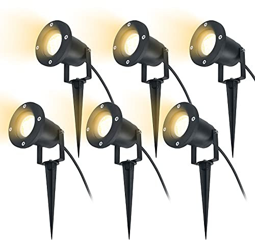 UISEBRT 6 x 3W LED Gartenstrahler mit Erdspieß, Gartenleuchten Warmweiß Wasserdicht IP65 für den Außenbereich Garten Teich Landschaft mit ohne Stecker (6 X 3w Warmweiß)