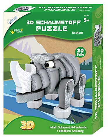 Mammut 156008 - Bastelset 3D Puzzle Nashorn, Puzzlespiel mit Safari Tieren, Tierpuzzle aus Schaumstoff, Komplettset mit Puzzleteilen und Anleitung, Kreatives Puzzleset für Kinder ab 5 Jahre