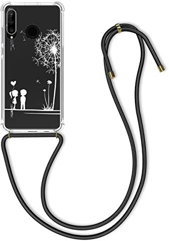 kwmobile Necklace Case kompatibel mit Huawei P30 Lite Hülle - Silikon Cover mit Handykette - Weiß Transparent Pusteblume Love
