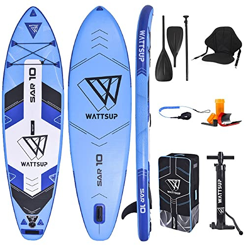Wattsup SAR 10 Combo 10'0 Aufblasbar Sup Board Stand up Paddle Komplette Packung 305x81x15 cm mit Kajak Sitz und Doppelpaddel