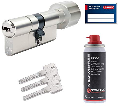 ToniTec Set aus Abus Bravus 2000 MX Türschloss mit Sicherheitskarte modular Schließzylinder gleichschließend N&G inkl. 3 Schlüssel und ToniTec Pflegespray - Größe 30/70K