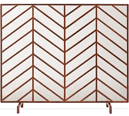Best Choice Products - Pannello singolo in maglia di ferro battuto a zig-zag per camino, per soggiorno, camera da letto, decorazione con finitura anticata, 96,5 x 78,7 cm, colore: Bronzo