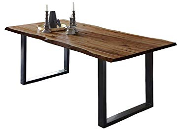 SAM Esszimmertisch 160x85 cm ULM, Baumkantentisch nussbaumfarben, Akazienholz massiv, U-Gestell aus Metall schwarz