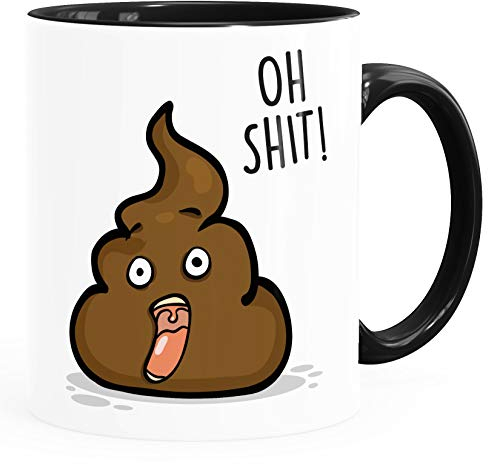 MoonWorks® Kaffee-Tasse Kackhaufen mit Spruch Oh Shit Kackemoji Kacke Bürotasse lustige Kaffeebecher schwarz Keramik-Tasse