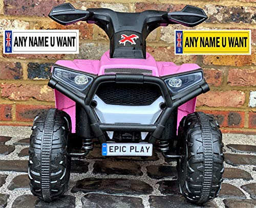 Ride on Car Number Plate Small (THIS IS NOT A STICKER) Jeep Quad Bike Kids Private Personalised Registration Laminated Photo Paper with double sided sticky pads to stick to the vehicle